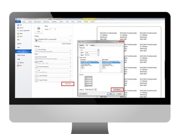 Ecran calculator cu softwareul Averz Design & Print cu indicator de unde opriți scalarea conținutului cu MS Word